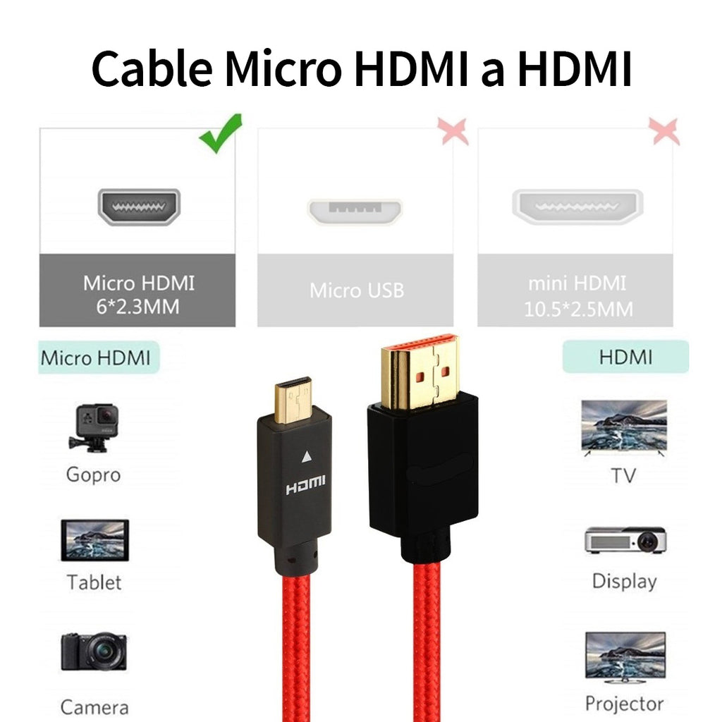 Cable Trenzado Micro HDMI a HDMI de 1, 3 y 5 metros, transmite hasta 4 –  R7D Store