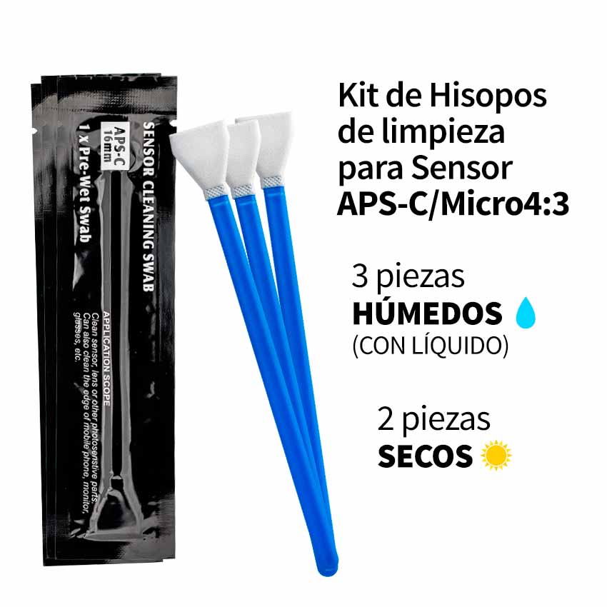 Kit de 5 Hisopos de limpieza de Sensor de cámara Digital y lentes HÚMEDO/SECO, para APS-C